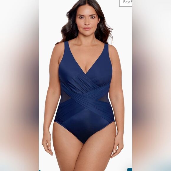 Miraclesuit Plus Size Crossover One Piece NWOT Size 24W Blue - Picture 1 of 5